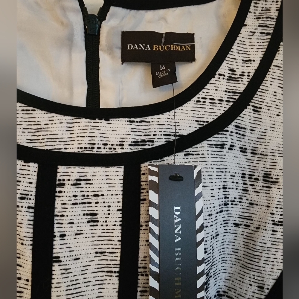 Dana Buchman Sheath Dress White Black Contrast Trim Zip Hook & Eye (NWT) Sz 16 - Picture 6 of 13